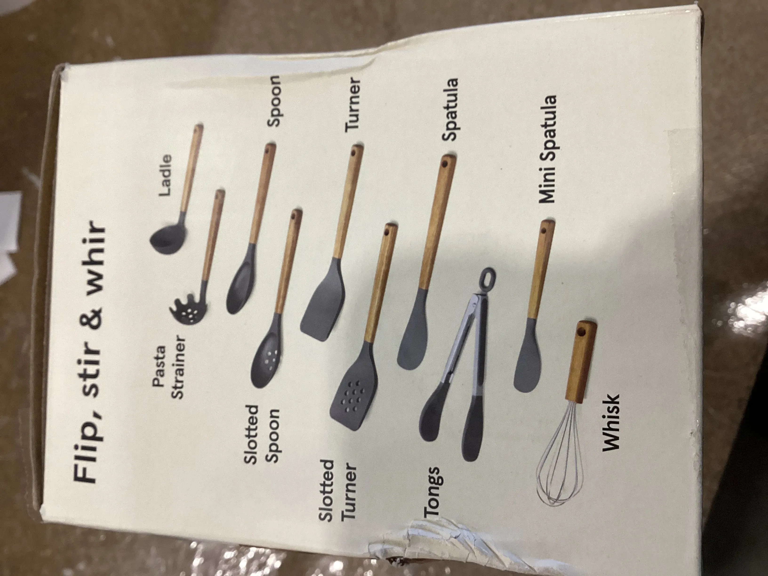 10pc Wood/Nylon Kitchen Utensil Set Gray
