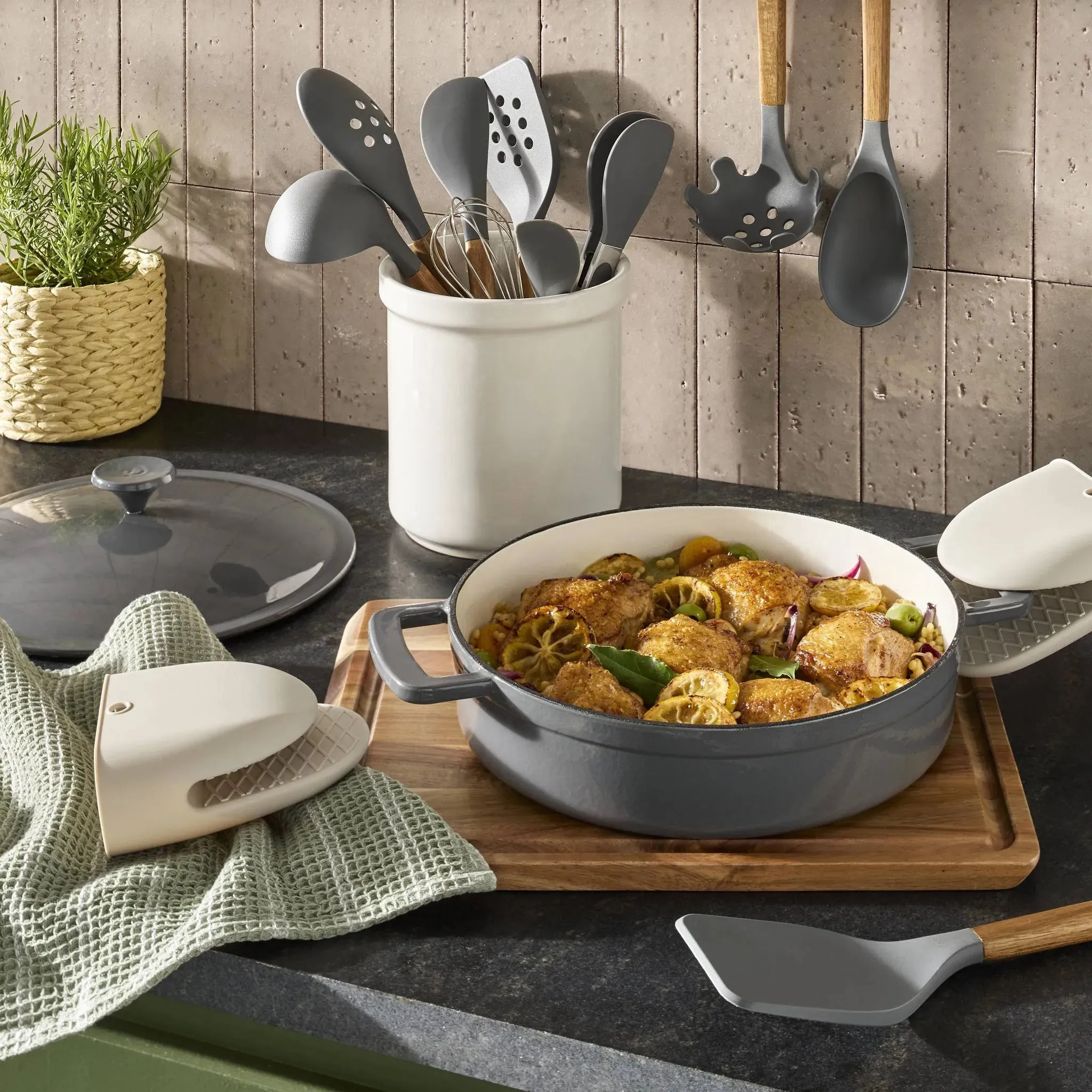 10pc Wood/Nylon Kitchen Utensil Set Gray