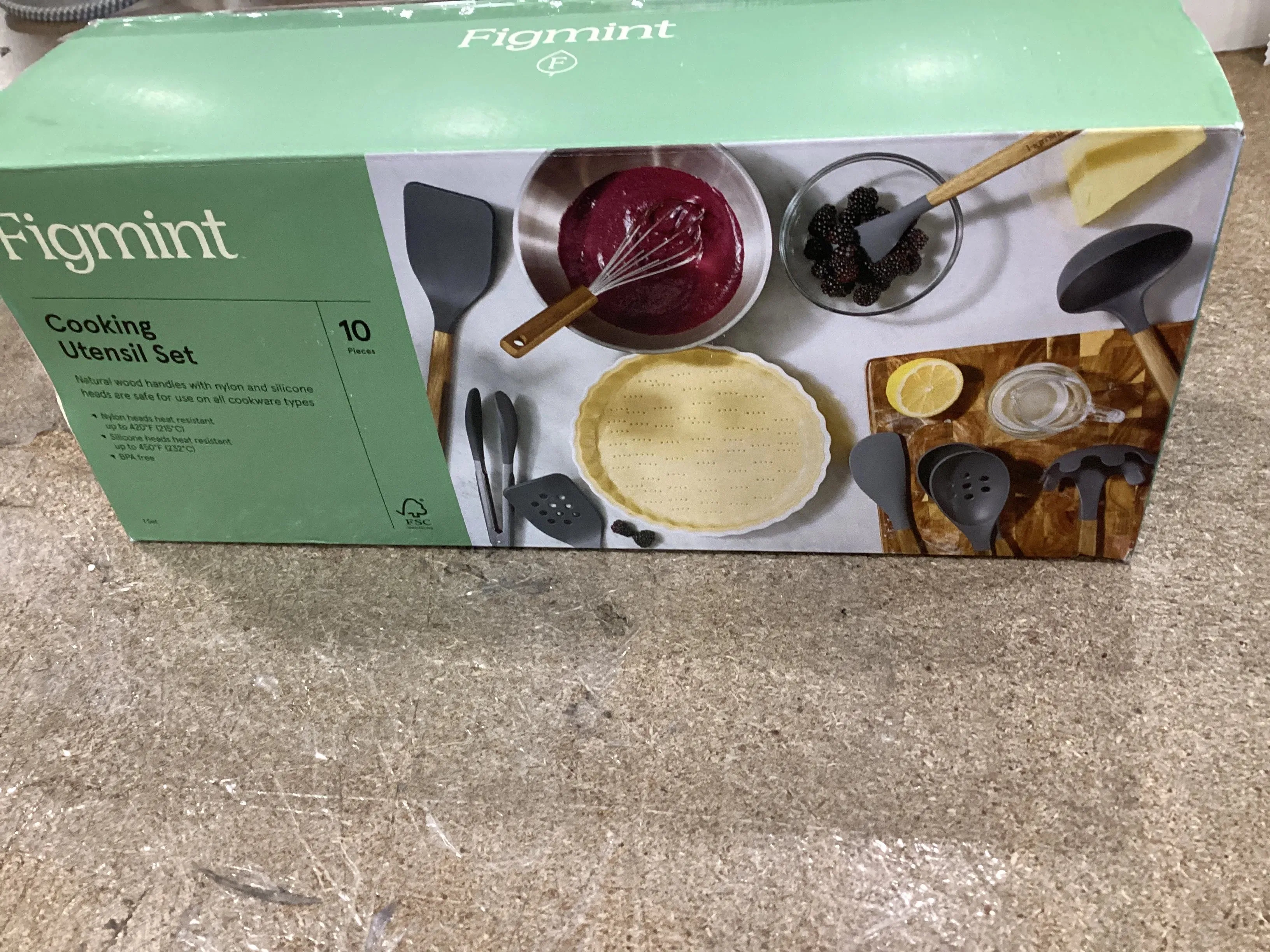 10pc Wood/Nylon Kitchen Utensil Set Gray