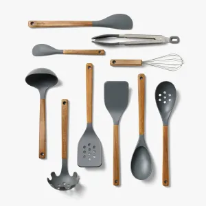 10pc Wood/Nylon Kitchen Utensil Set Gray