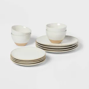12pc Stoneware Wethersfield Artisan Dinnerware Set White