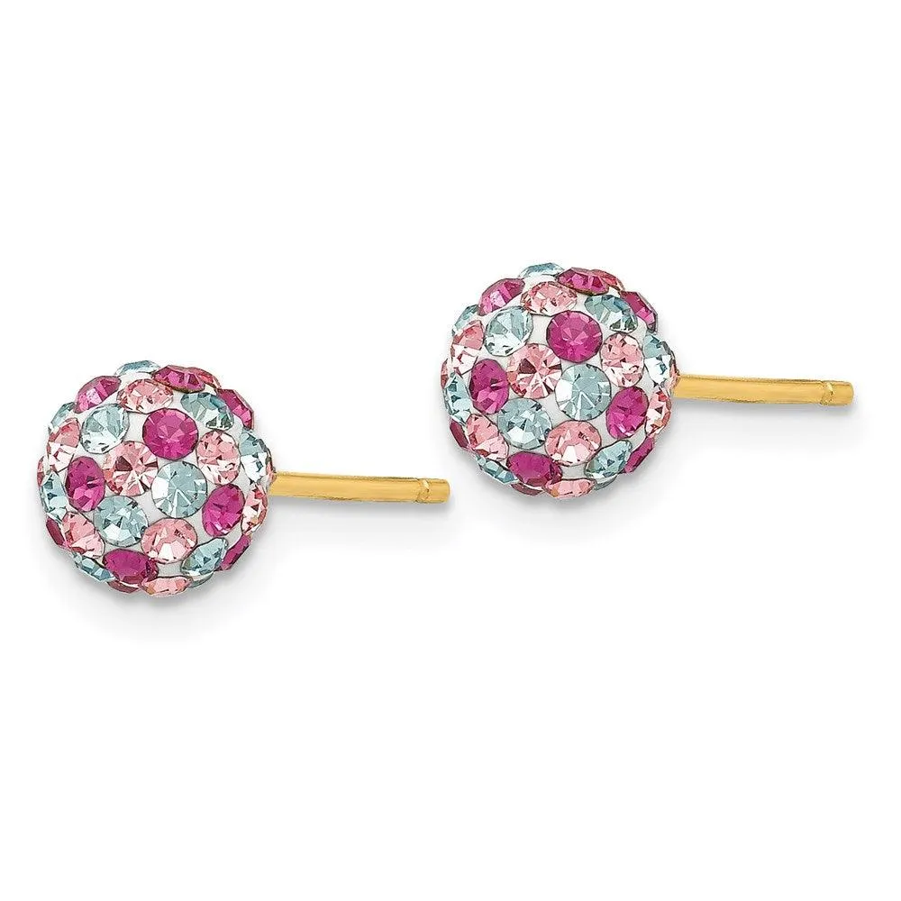 14k Multi-colored Crystals 6mm Post Earrings