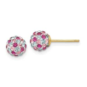 14k Multi-colored Crystals 6mm Post Earrings