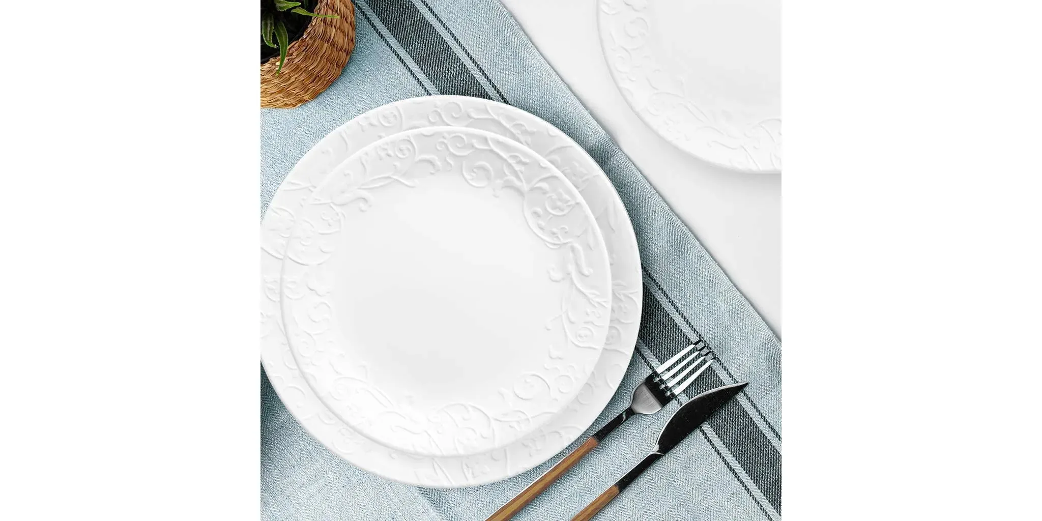 18pc Vitrelle Embossed Bella Faenza Dinnerware Set, Service for 6