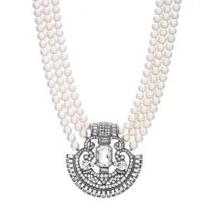 1928 Jewelry Three Row Beaded Strand Multi Crystal Pendant Necklace 16"   3" Extender