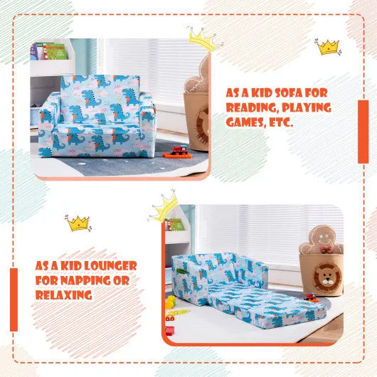 2-in-1 Convertible Kids Sofa With Velvet Fabric-Light Blue