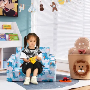 2-in-1 Convertible Kids Sofa With Velvet Fabric-Light Blue
