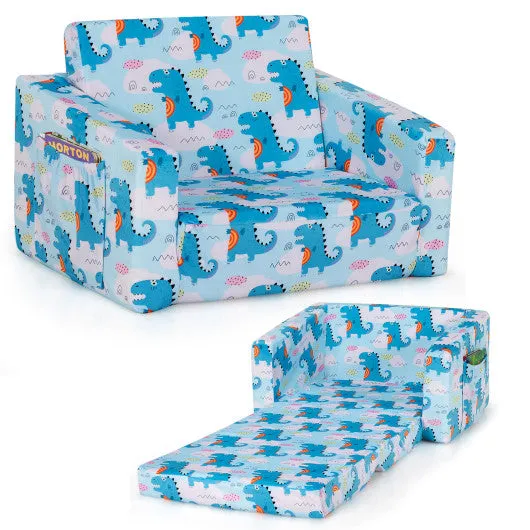 2-in-1 Convertible Kids Sofa With Velvet Fabric-Light Blue