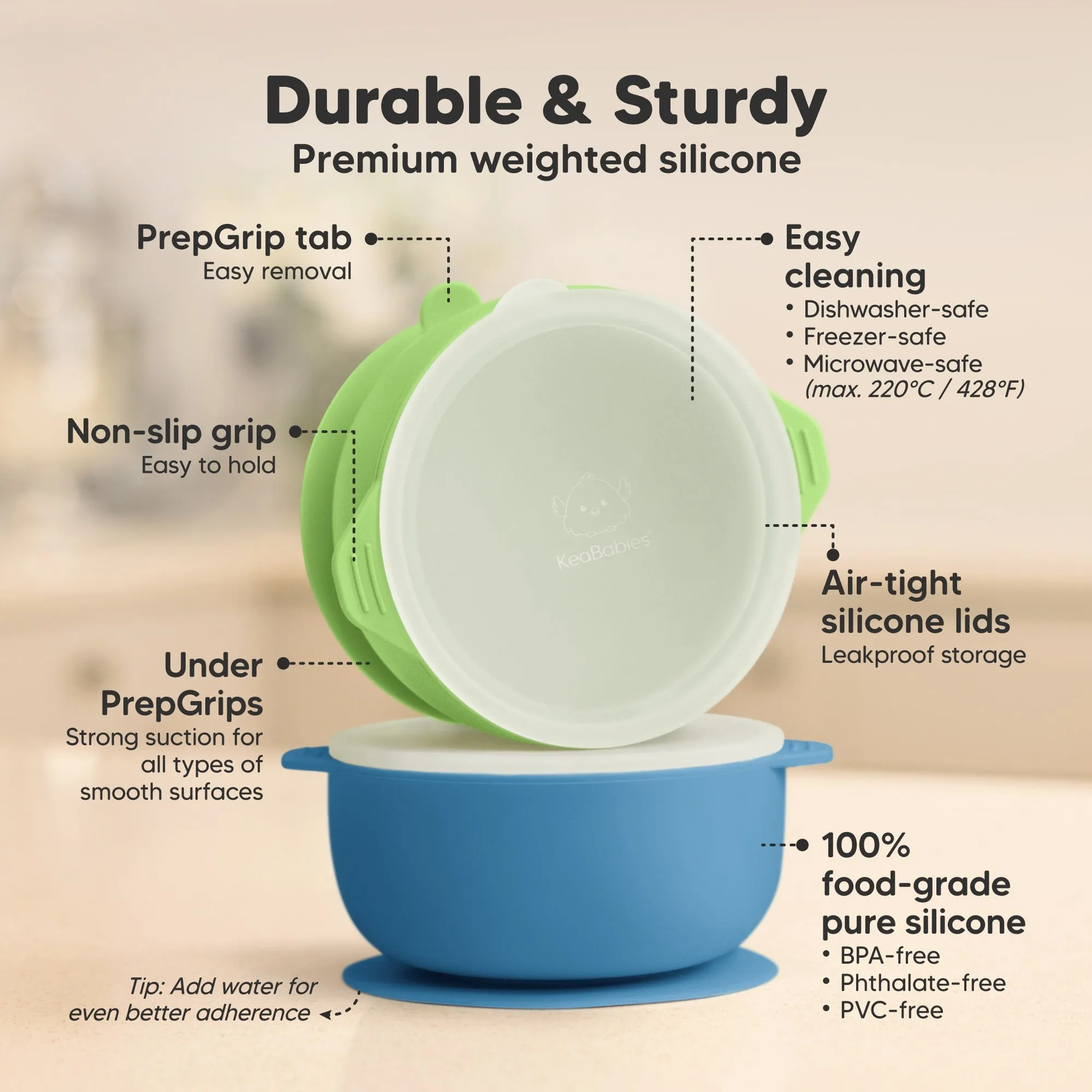 2-Pack Prep Silicone Suction Bowls (Kea)