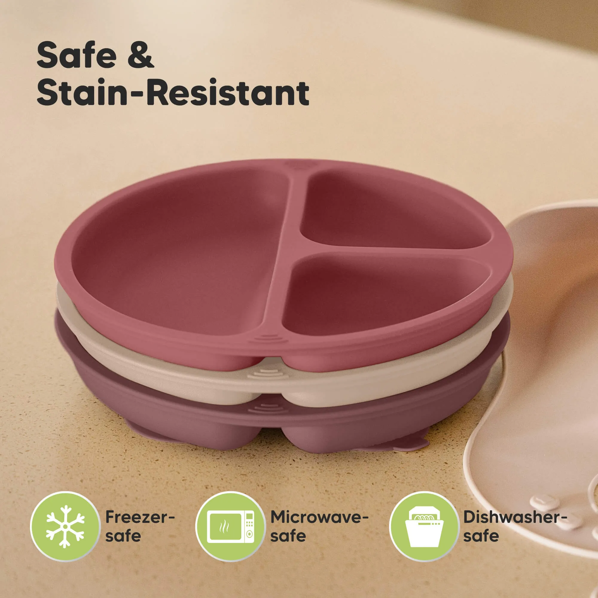 3-Pack Prep Silicone Suction Plates (Burgundy)