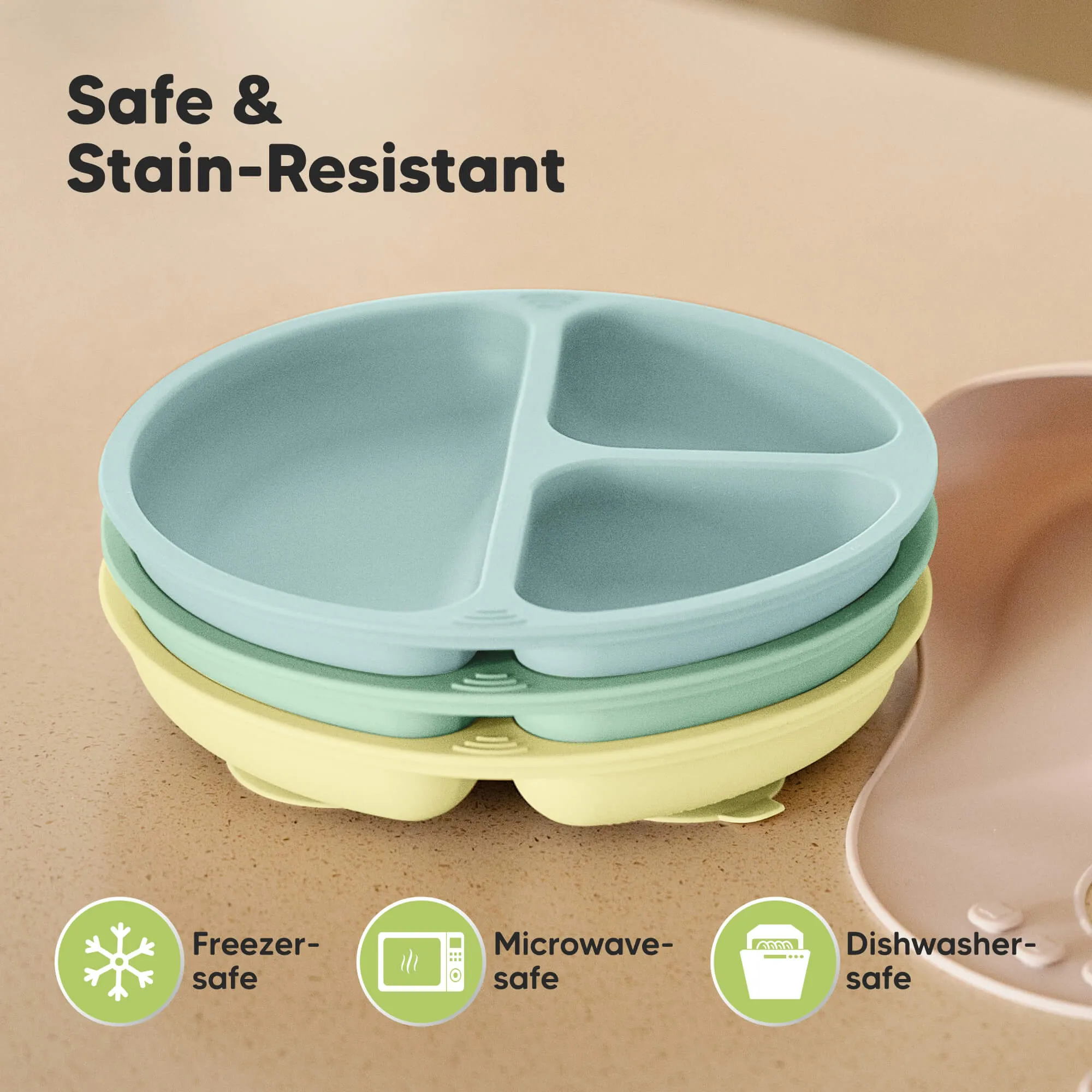 3-Pack Prep Silicone Suction Plates (Pastel Sky)