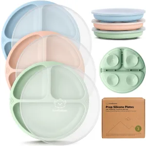 3-Pack Prep Silicone Suction Plates with Lids (Mellow)
