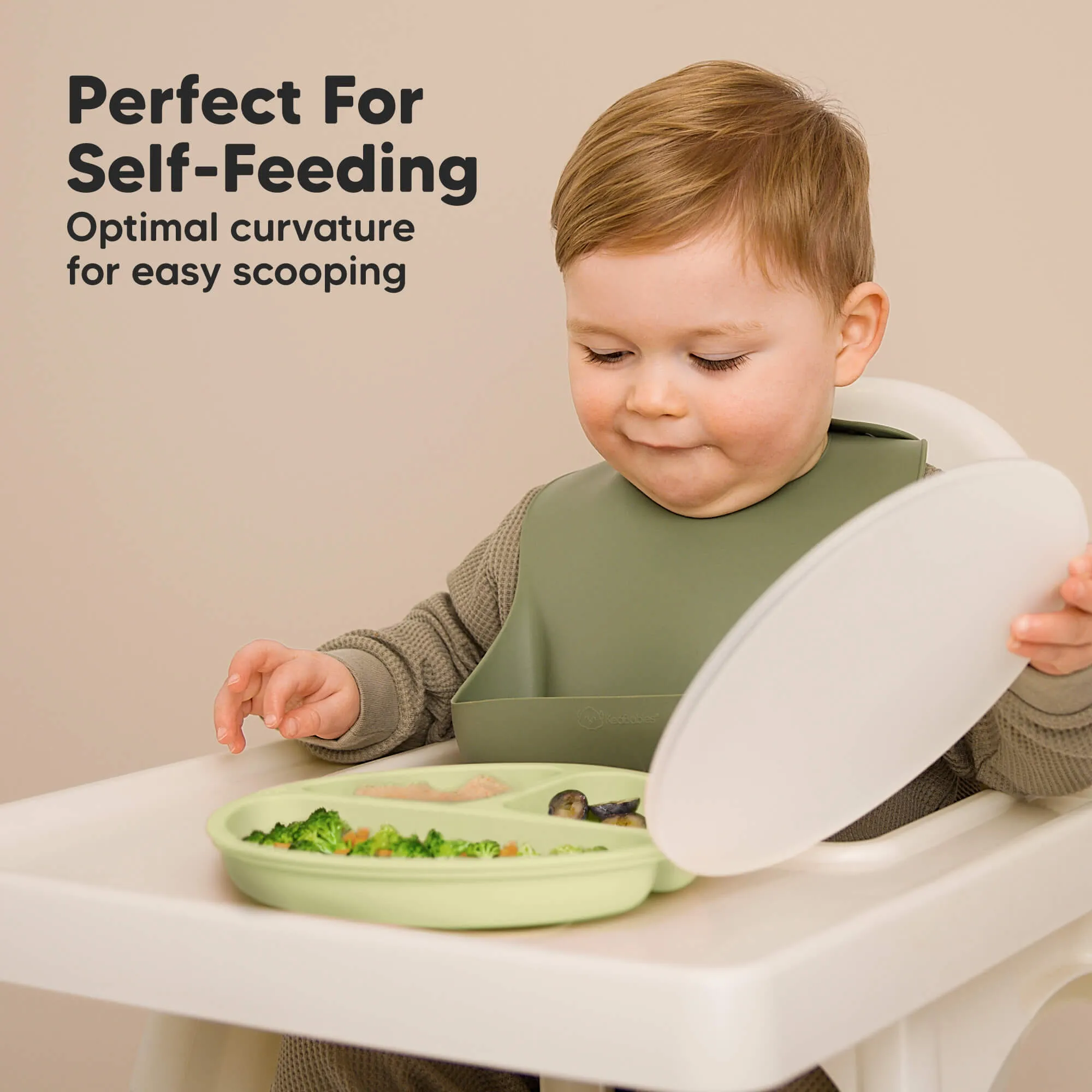 3-Pack Prep Silicone Suction Plates with Lids (Olives)