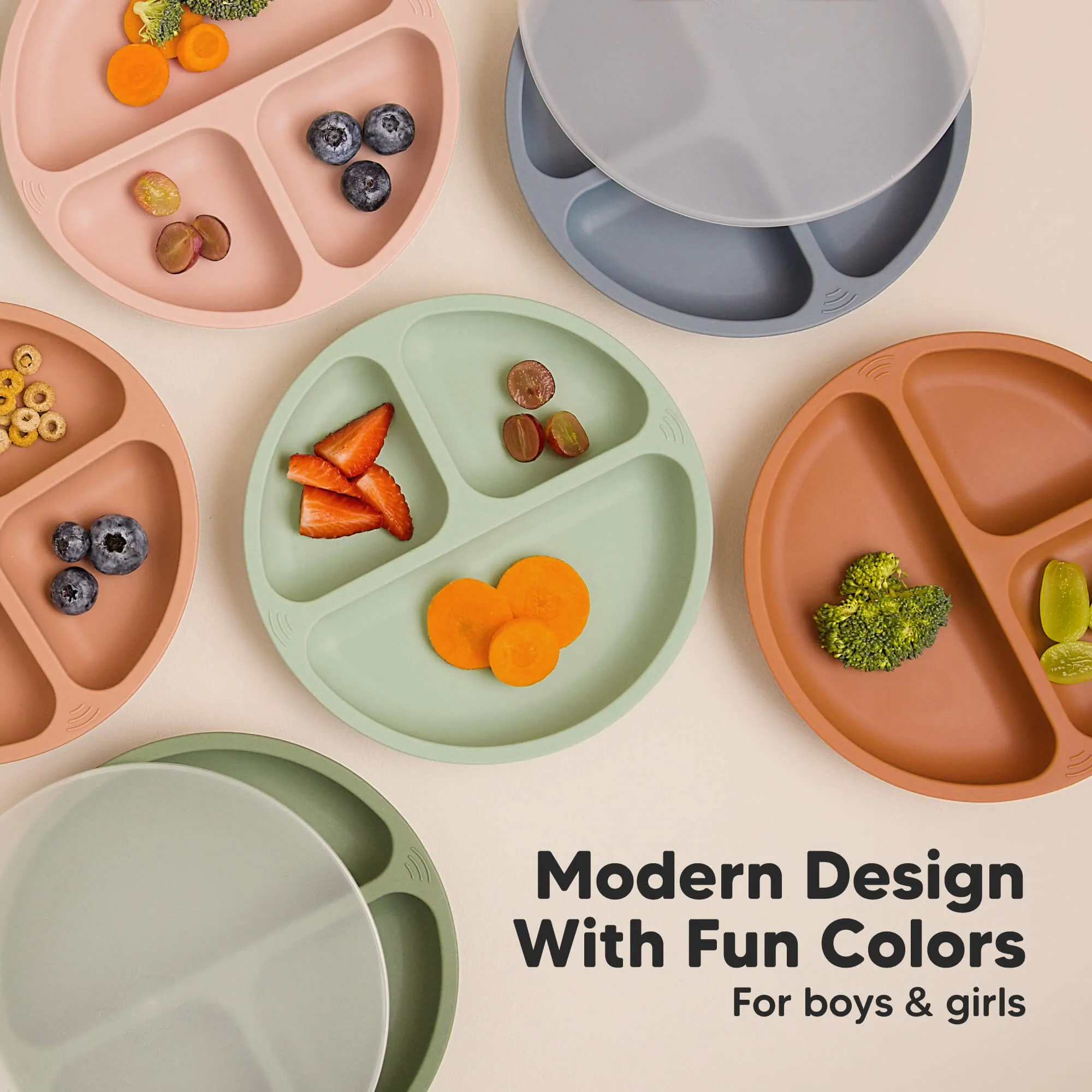 3-Pack Prep Silicone Suction Plates with Lids (Olives)