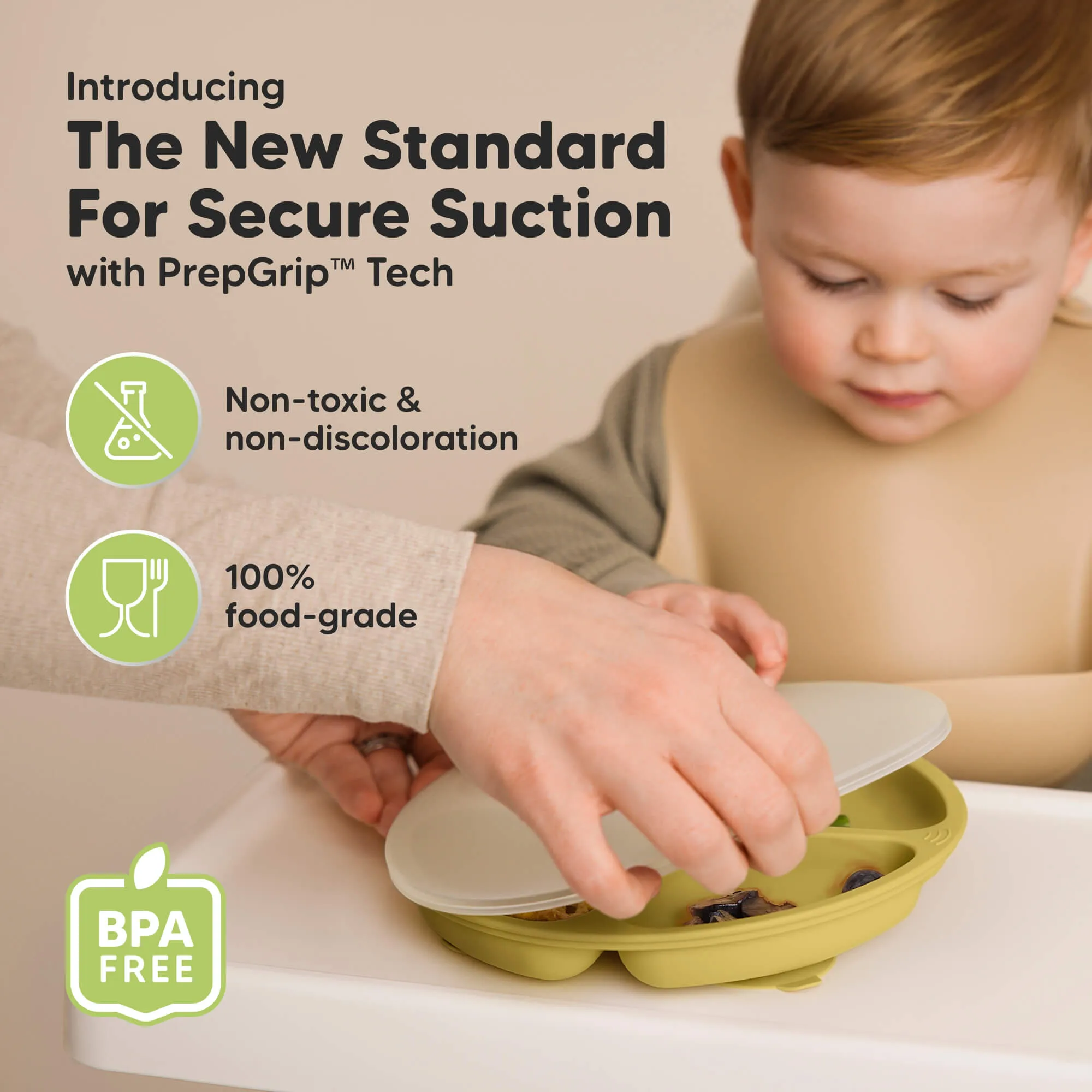 3-Pack Prep Silicone Suction Plates with Lids (Olives)