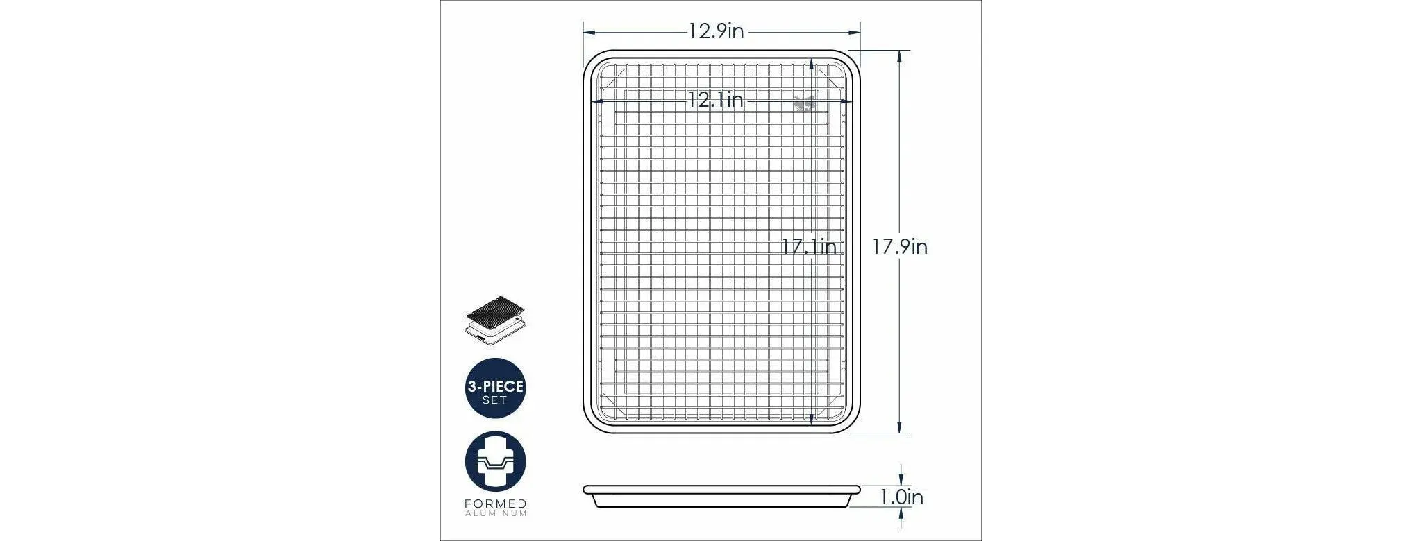 3pc Bakeware Set Half Sheet Silicone Mat & Cooling Rack (See Description)