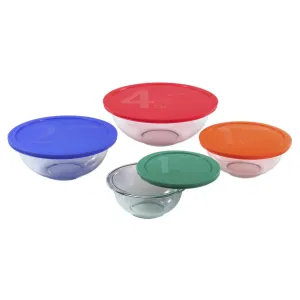 8pc Mixing Bowl Set: Multicolor Glass & Plastic