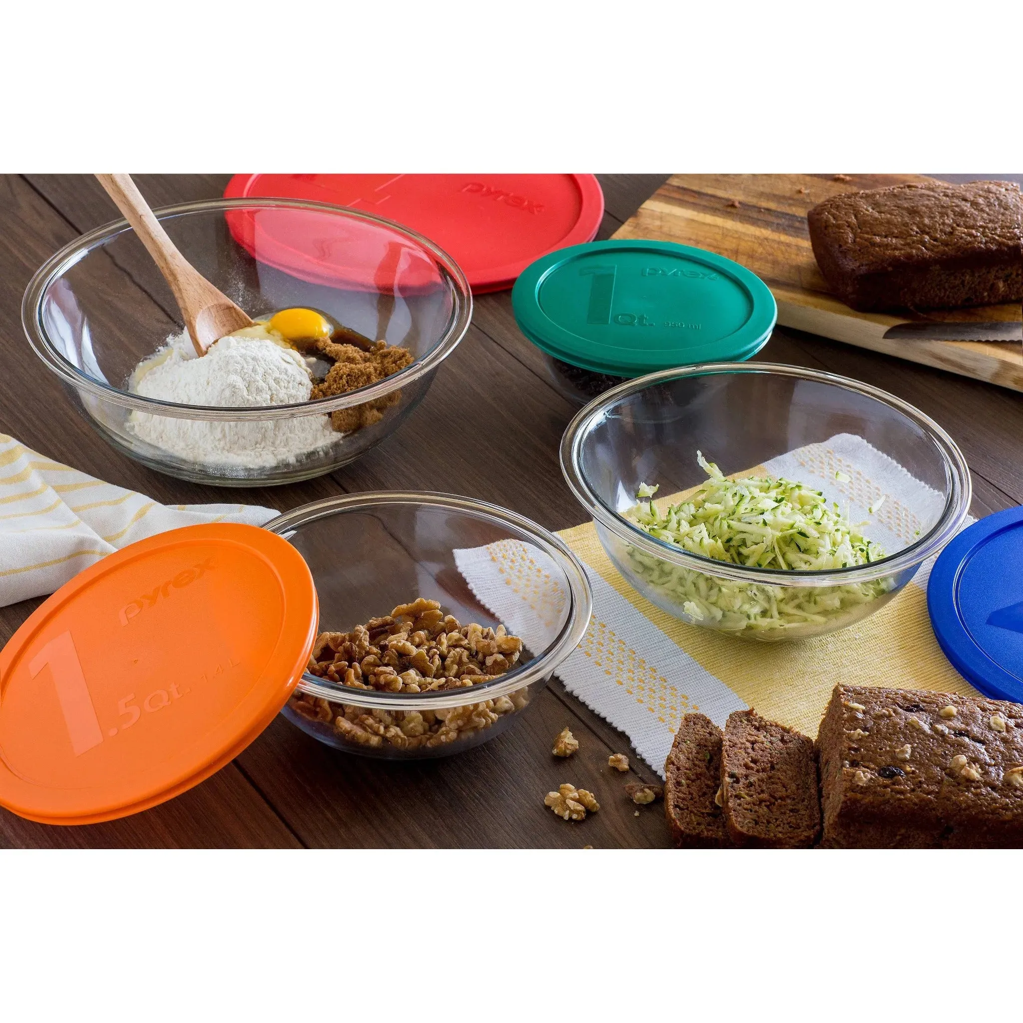 8pc Mixing Bowl Set: Multicolor Glass & Plastic