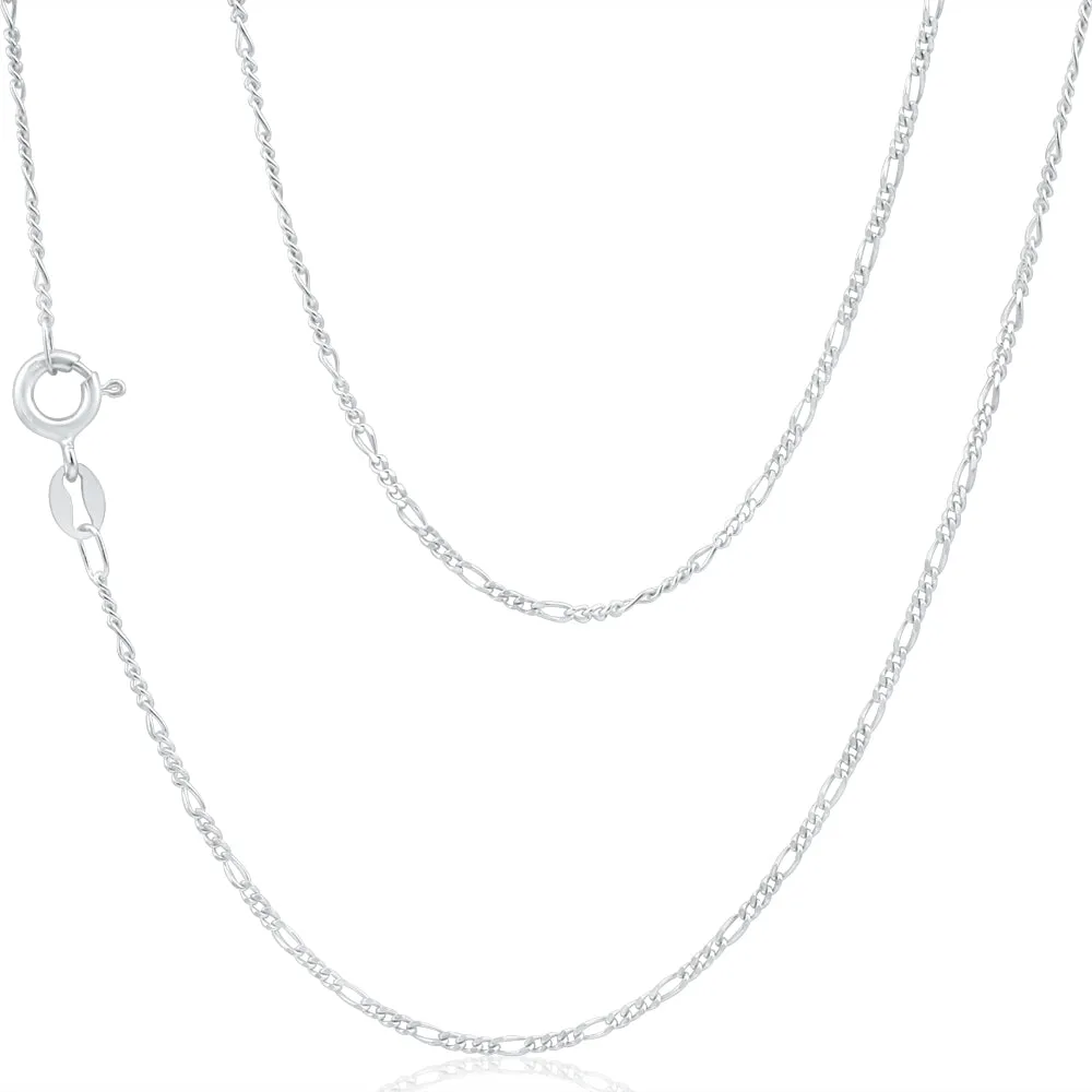9ct White Solid Gold Figaro 1:3 45cm Chain 40Gauge