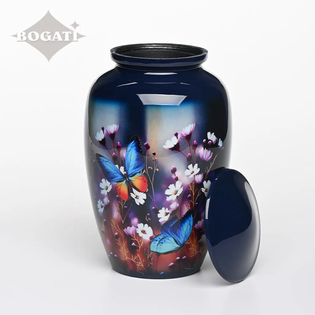 ADULT - Alloy Urn -3350 -  Dark Blue Floral Nature Urns