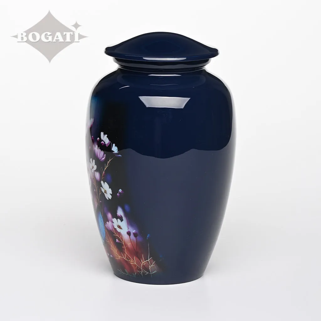 ADULT - Alloy Urn -3350 -  Dark Blue Floral Nature Urns
