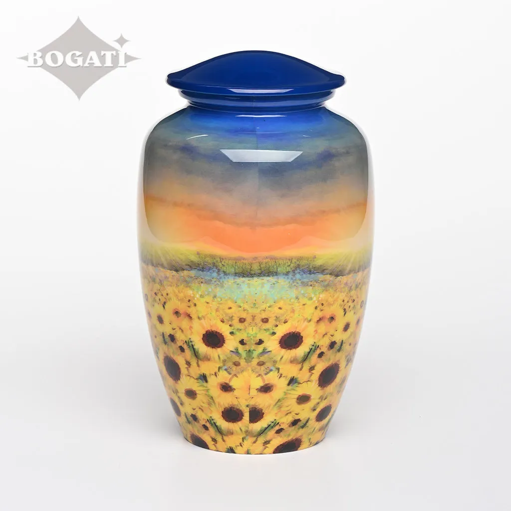 ADULT - Alloy Urn -3372-  Sunflower Field at Sunset