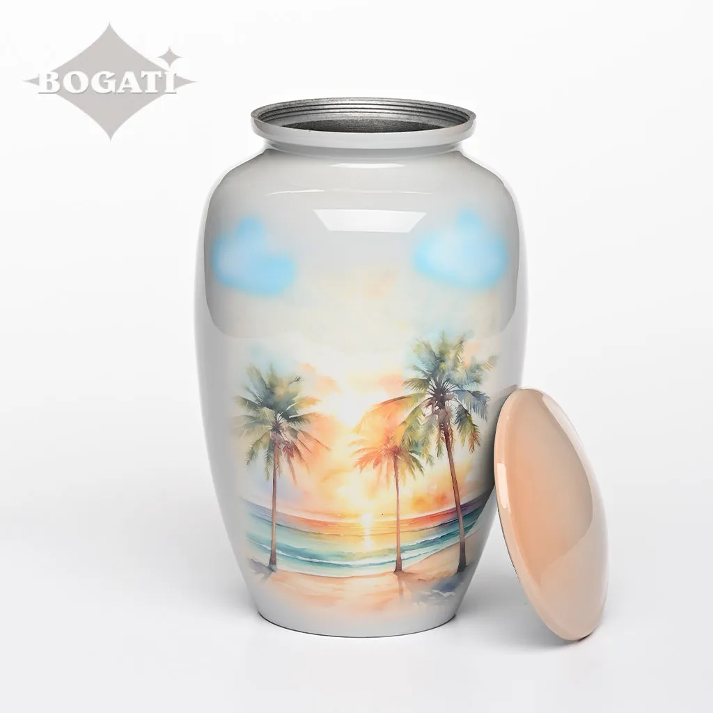 ADULT - Alloy Urn -3374-  Palm Trees at Sunset