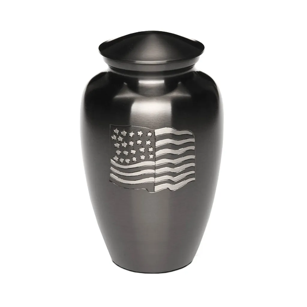 ADULT -Alloy Urn -5-5000– GUN METAL with AMERICAN FLAG