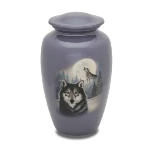 ADULT- Alloy urn - Hand Painted Moonlit Wolf
