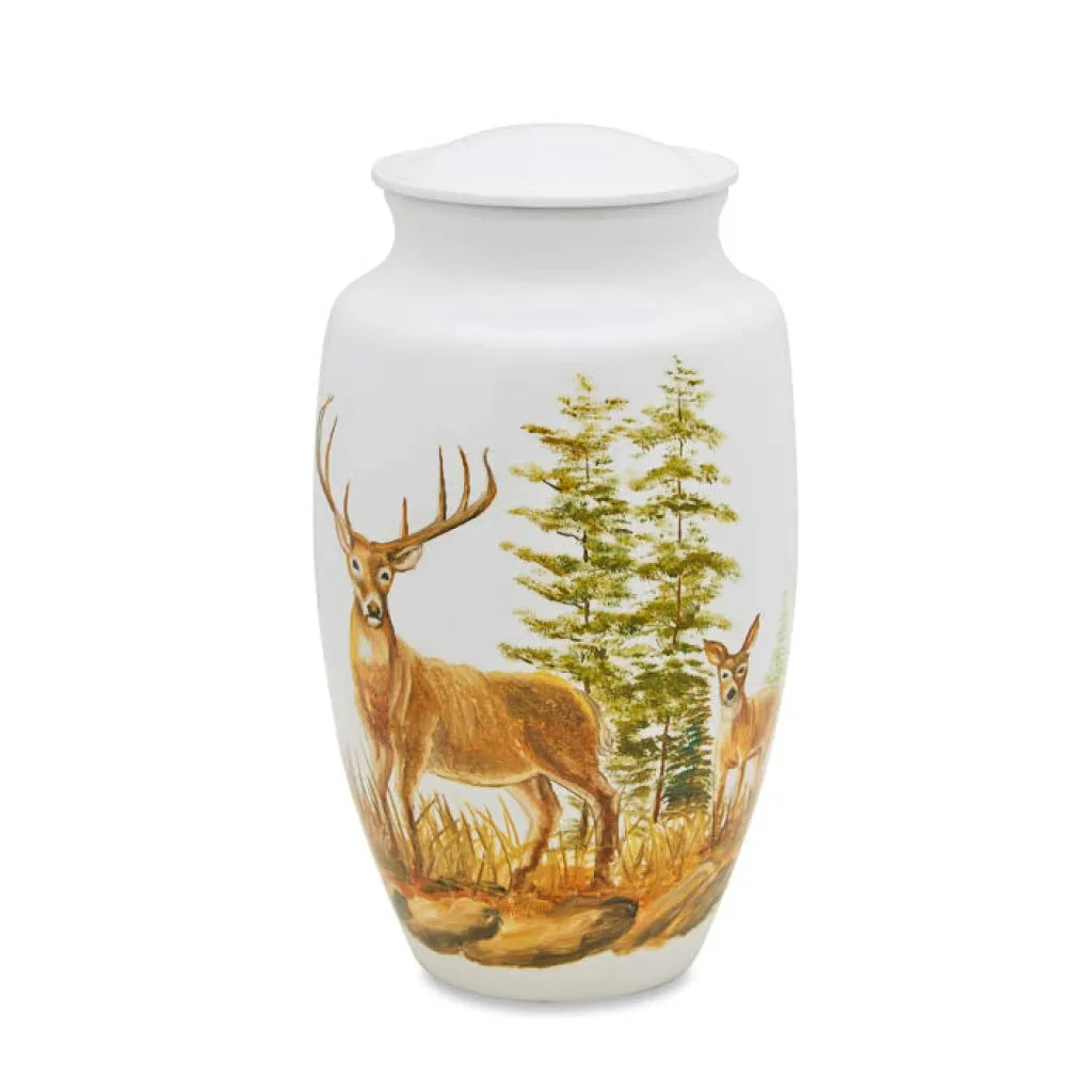 ADULT  Alloy - White Hand Painted Two Deer- 7536