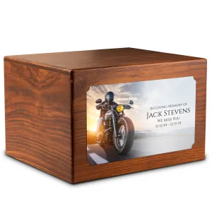 Adult Aura Motorcycle Custom Printed Solid Wood Box Cremation Urn