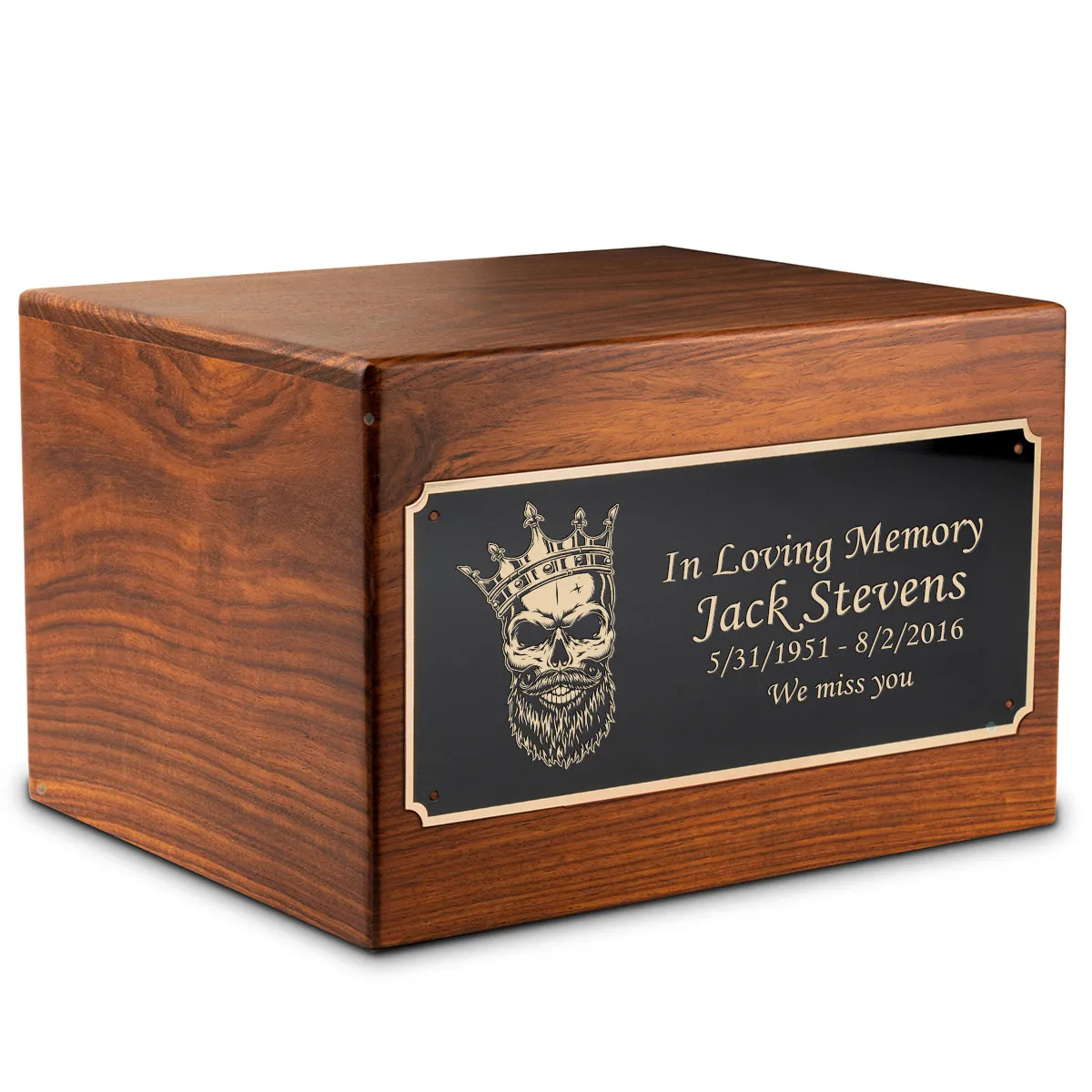 Adult Aura Skull Custom Engraved Solid Wood Box Cremation Urn