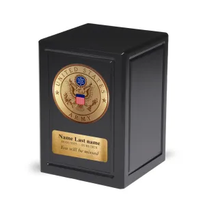 ADULT - Basswood  Urn  -AW04- Black with Military Emblem and Optional Plate