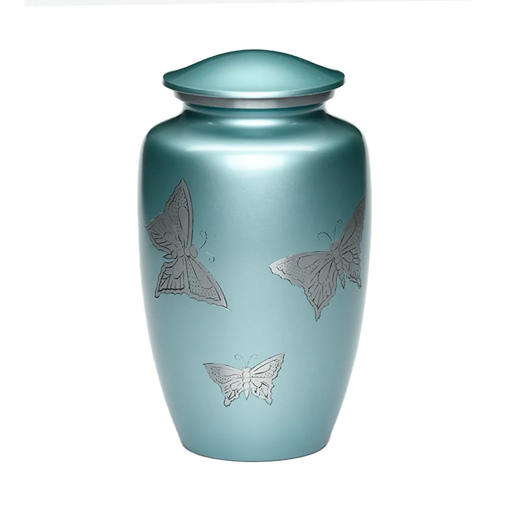 ADULT -Classic Alloy Urn -2415– with engraved BUTTERFLIES