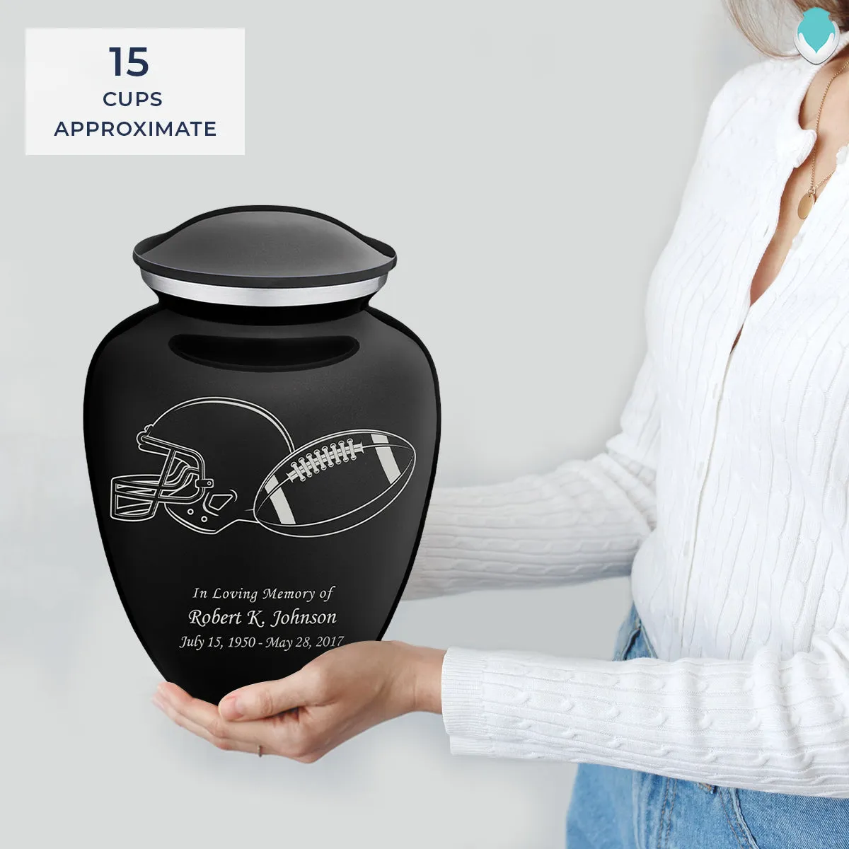 Adult Embrace Black Football Cremation Urn
