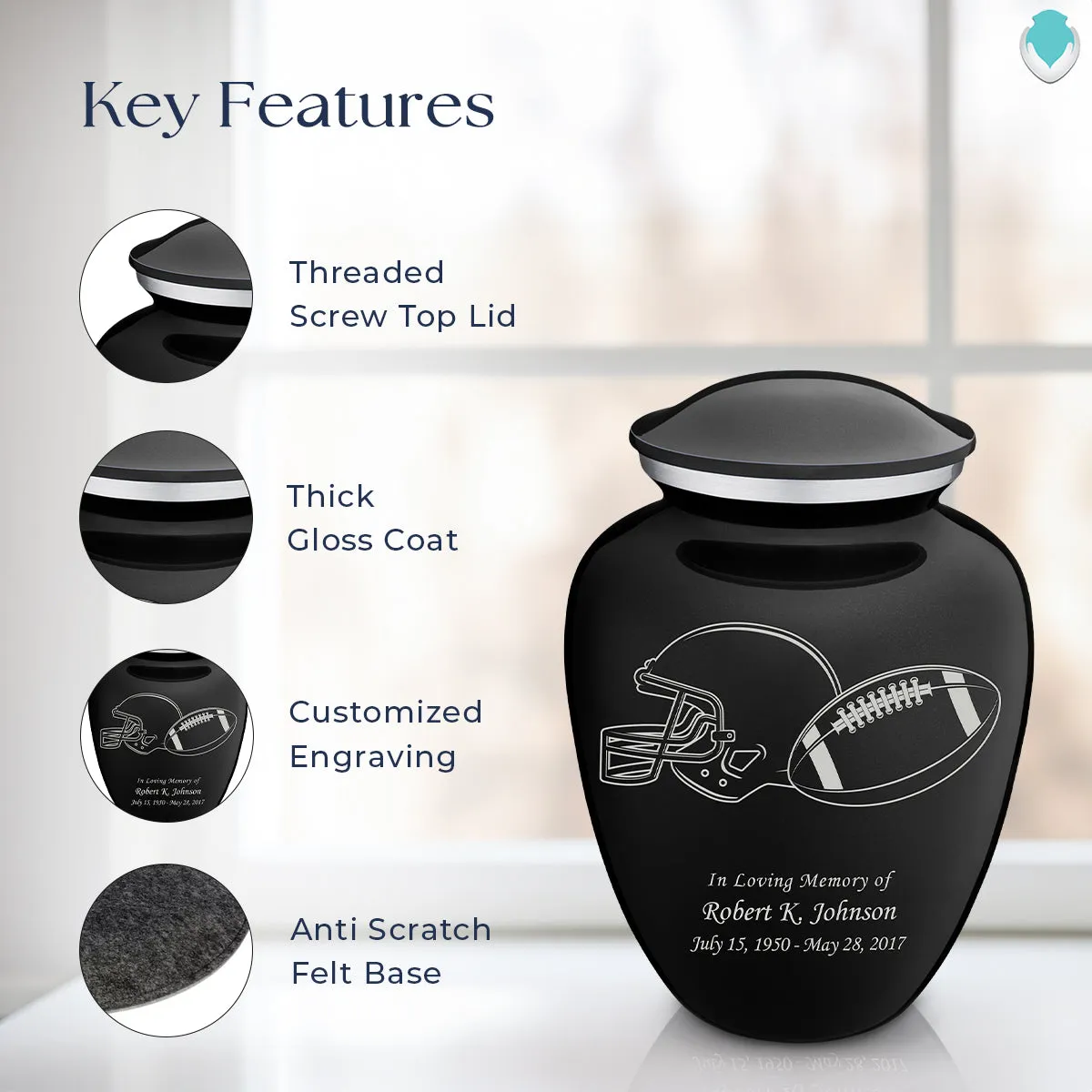 Adult Embrace Black Football Cremation Urn