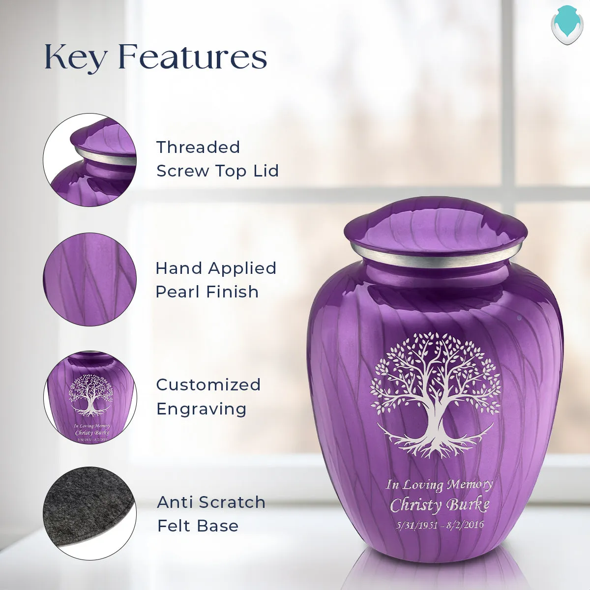 Adult Embrace Pearl Purple Tree of Life Cremation Urn