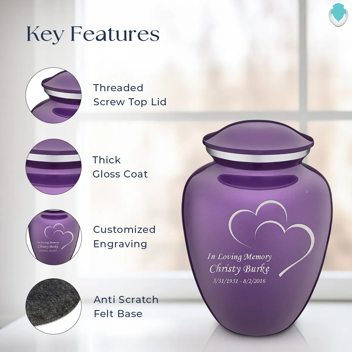 Adult Embrace Purple Hearts Cremation Urn
