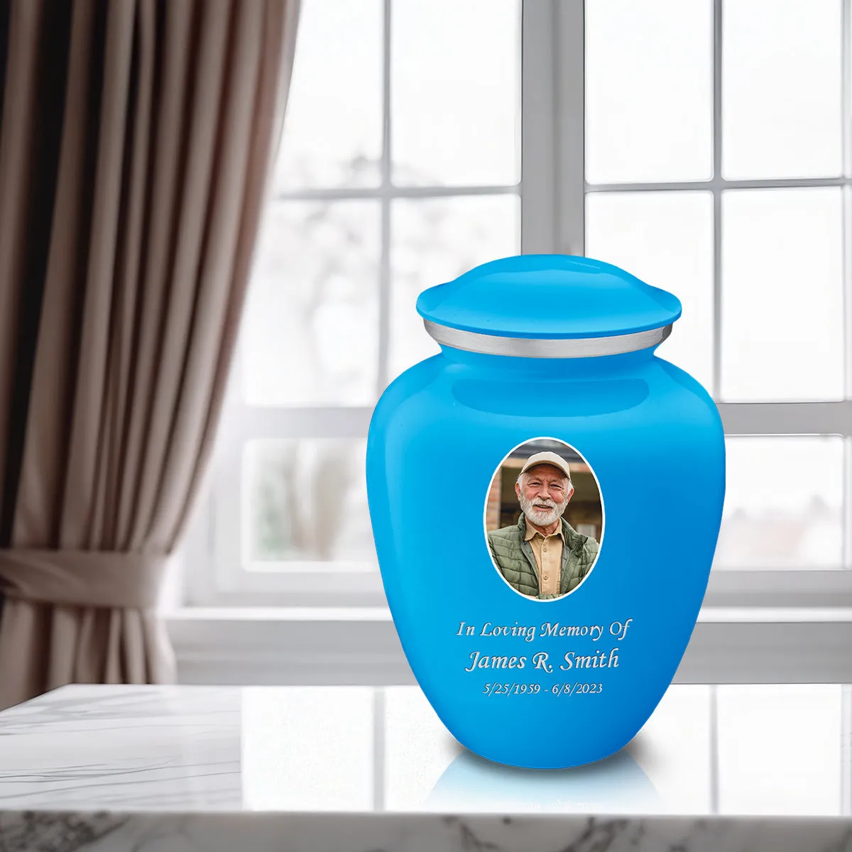 Adult Embrace Racing Blue Portrait Cremation Urn