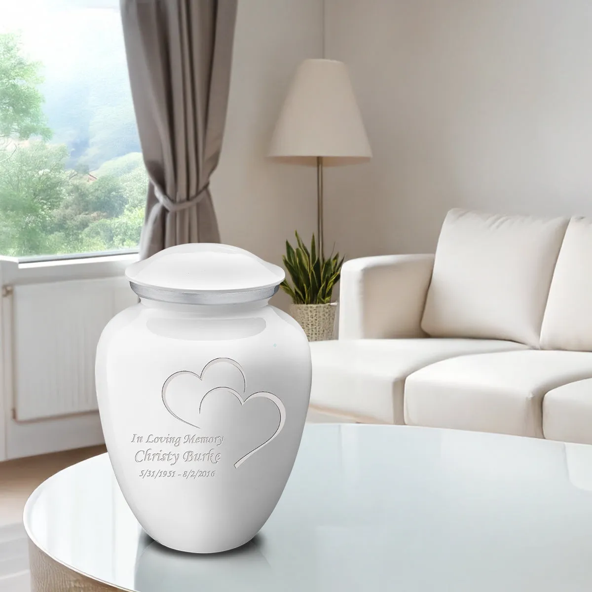 Adult Embrace White Hearts Cremation Urn