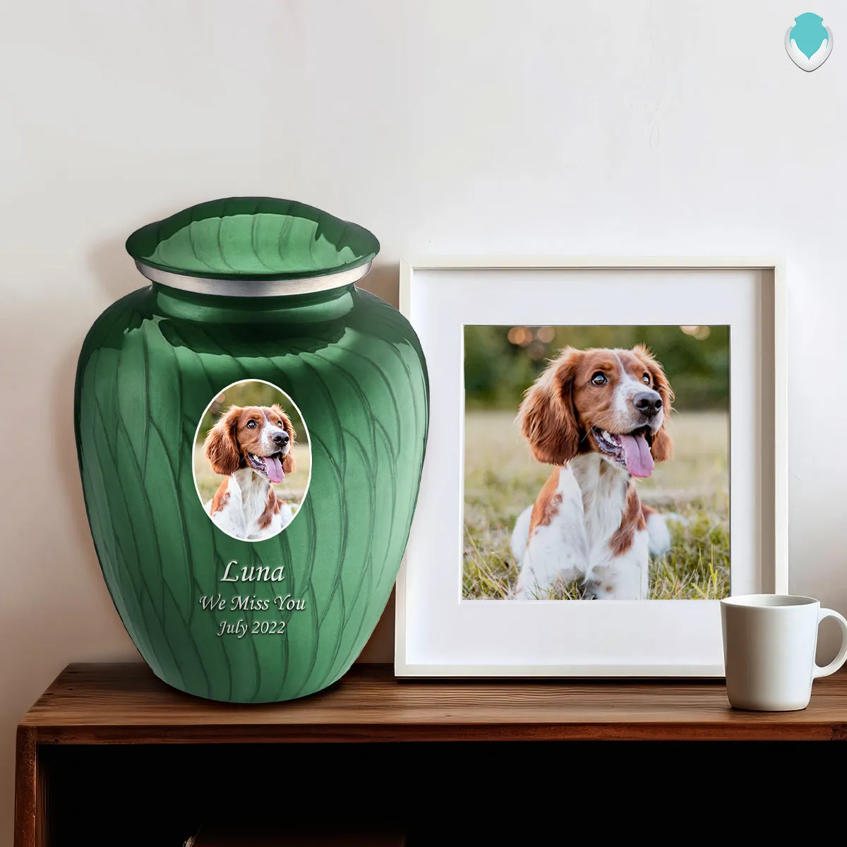 Adult Pet Embrace Pearl Green Portrait Cremation Urn