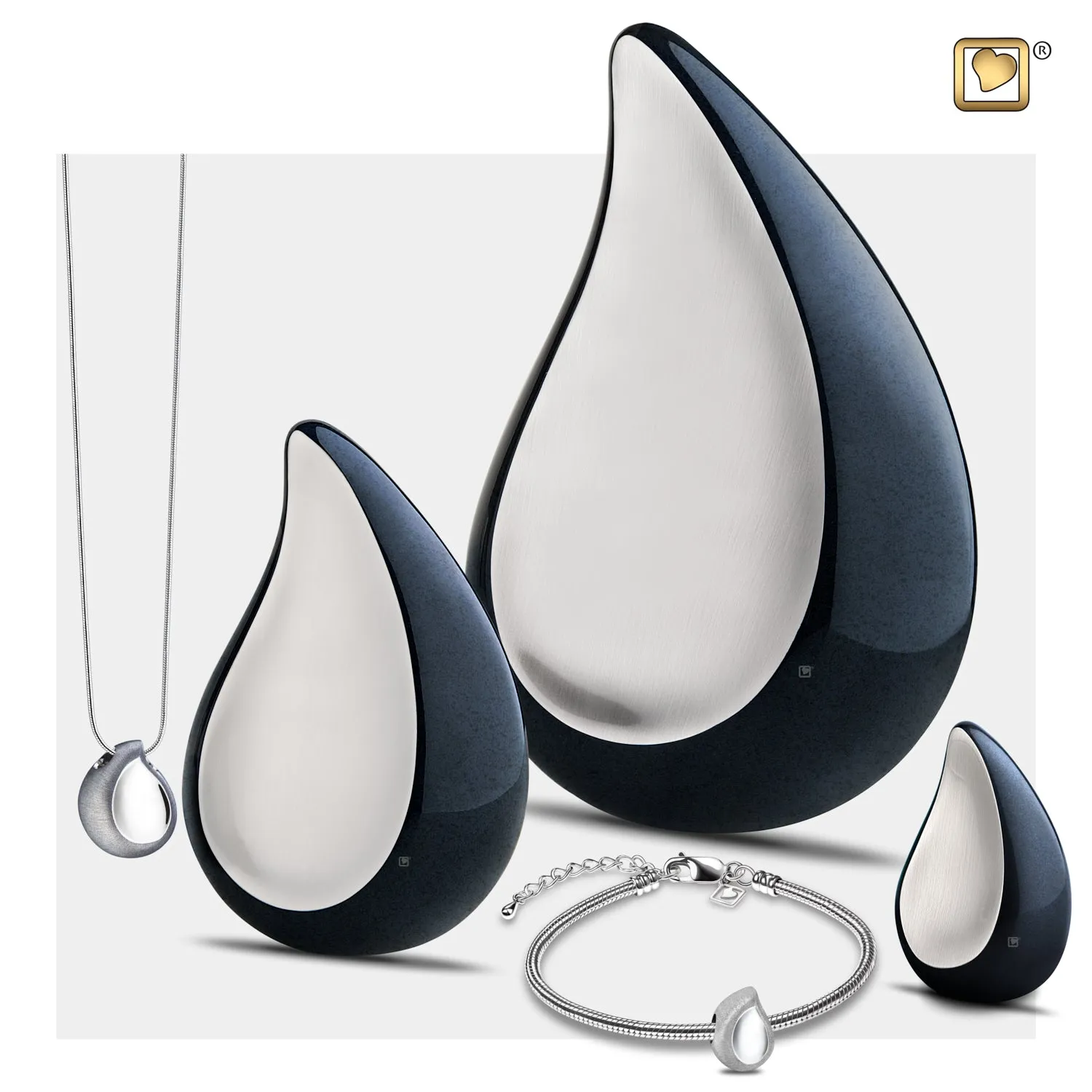 Adult TearDrop Brushed Pewter Midnight Cremation Urn