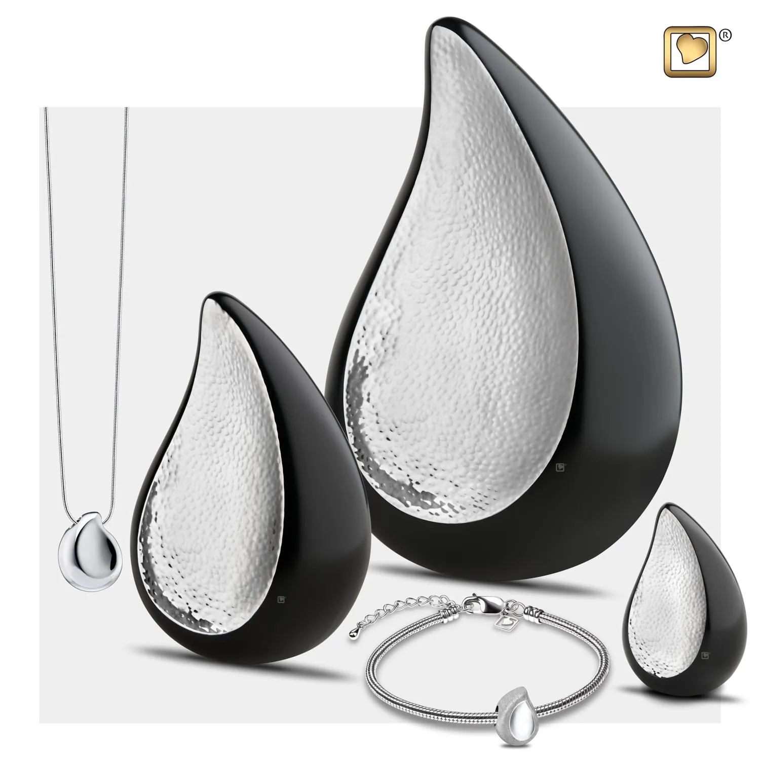 Adult TearDrop Hammered Silver Cremation Urn