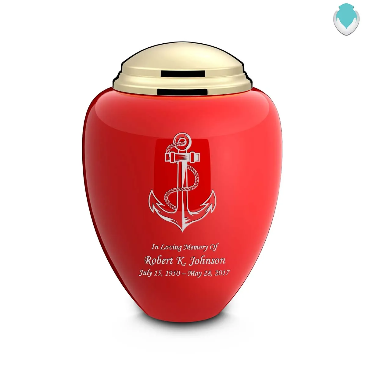 Adult Tribute Red & Shiny Brass Anchor Cremation Urn