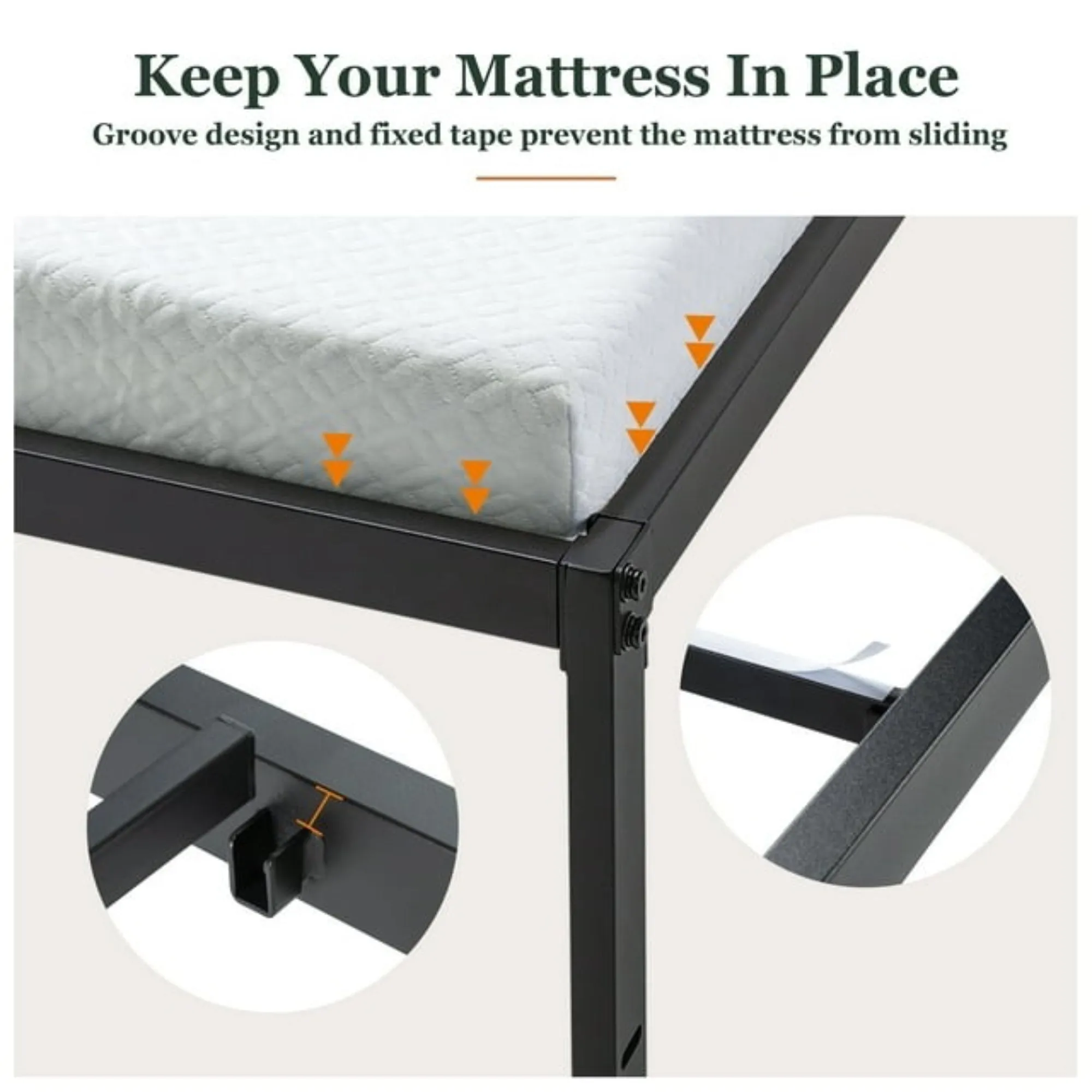 Amolife 1029450-3 Heavy Duty Queen Size Metal Platform Bed Frame w/16.5" Large Under Bed Storage Space