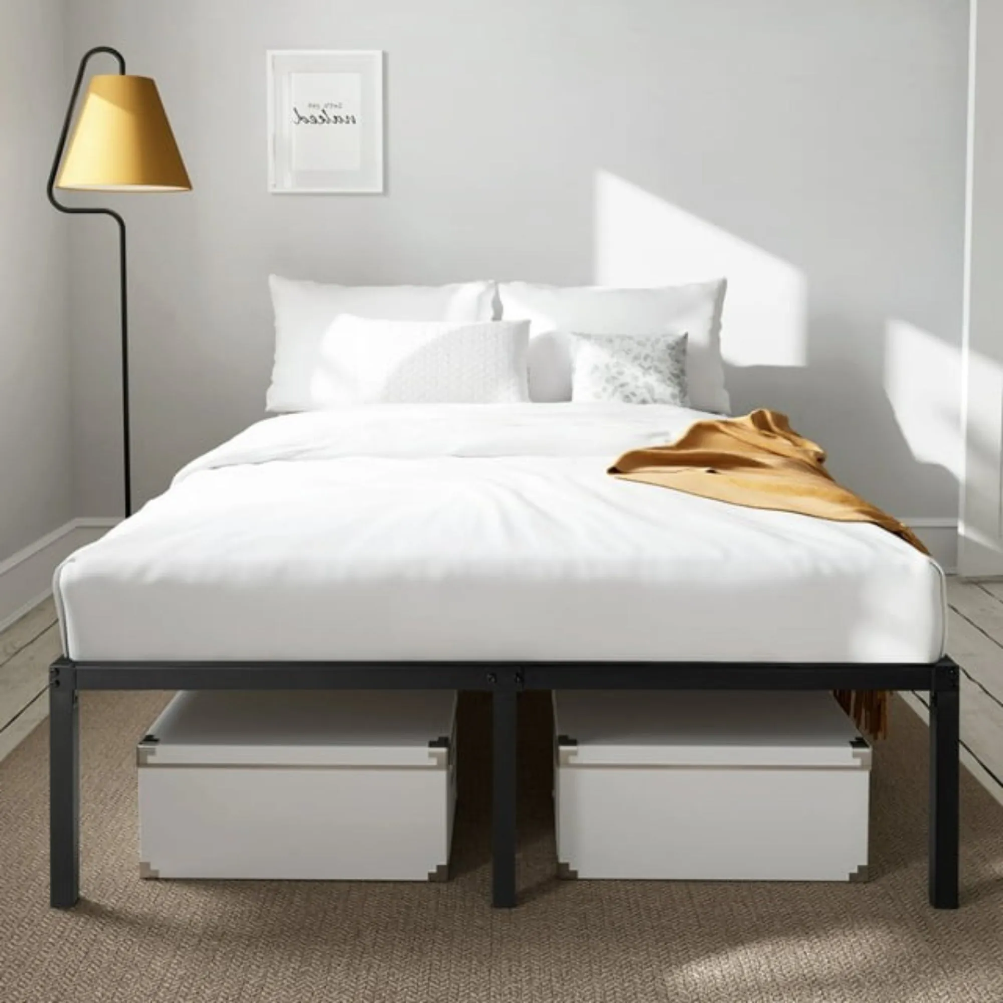 Amolife 1029450-3 Heavy Duty Queen Size Metal Platform Bed Frame w/16.5" Large Under Bed Storage Space