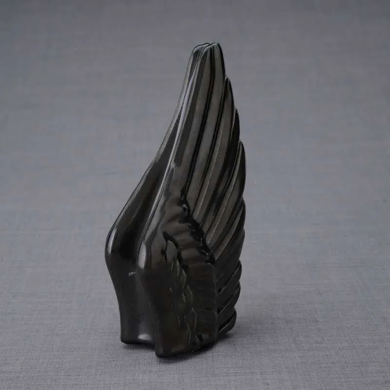 Angel Wings Sculpture Ceramic Cremation Urn in Black - Small Sharing Keepsake Urn