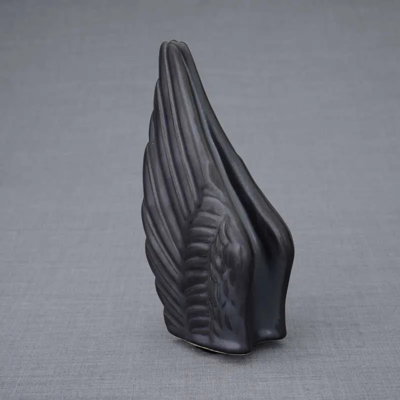 Angel Wings Sculpture Ceramic Cremation Urn in Black - Small Sharing Keepsake Urn