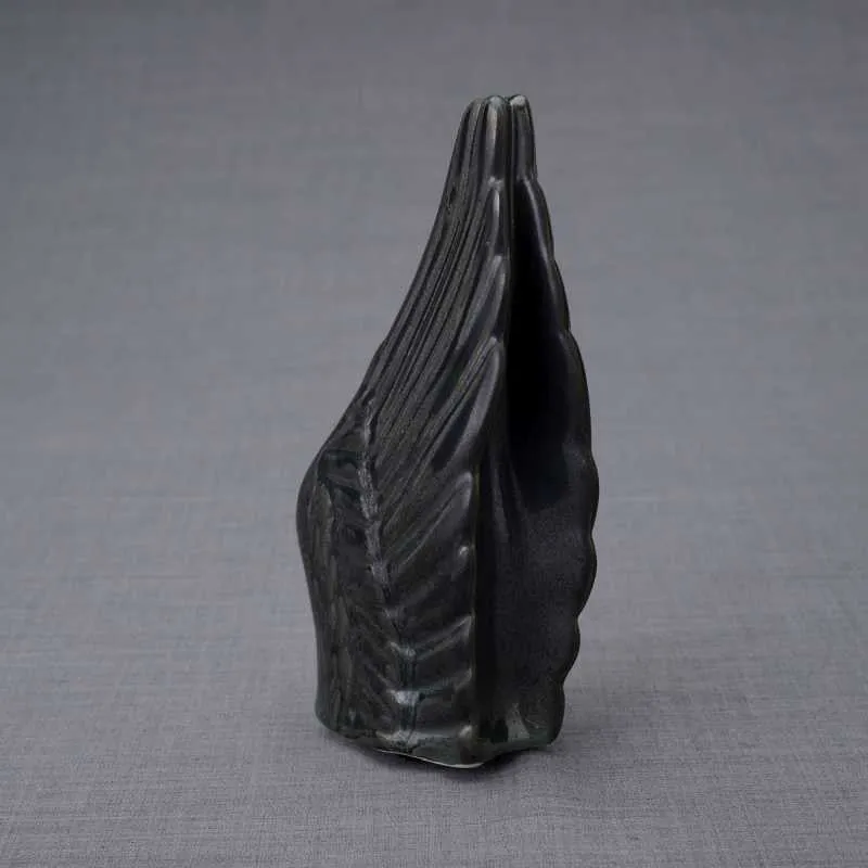 Angel Wings Sculpture Ceramic Cremation Urn in Black - Small Sharing Keepsake Urn