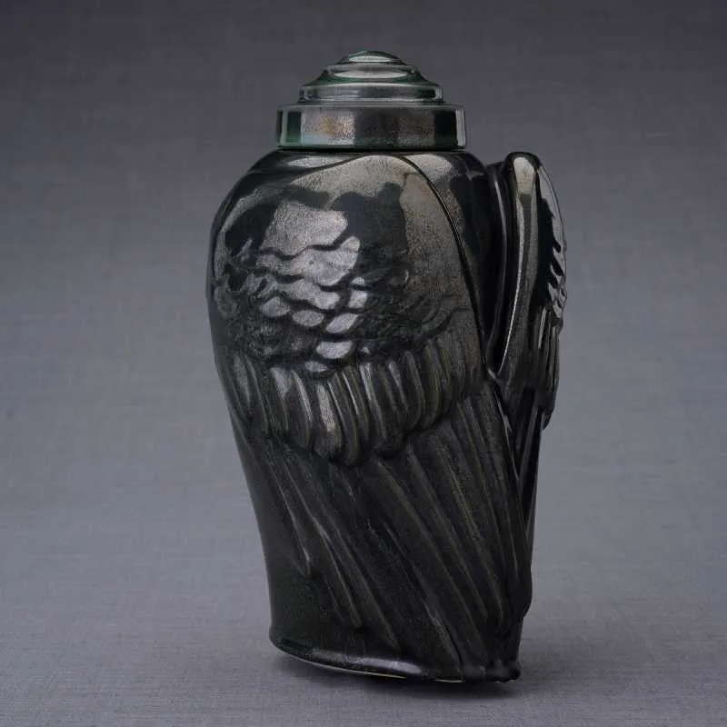 Angel Wings Sculpture Ceramic Cremation Urn in Black